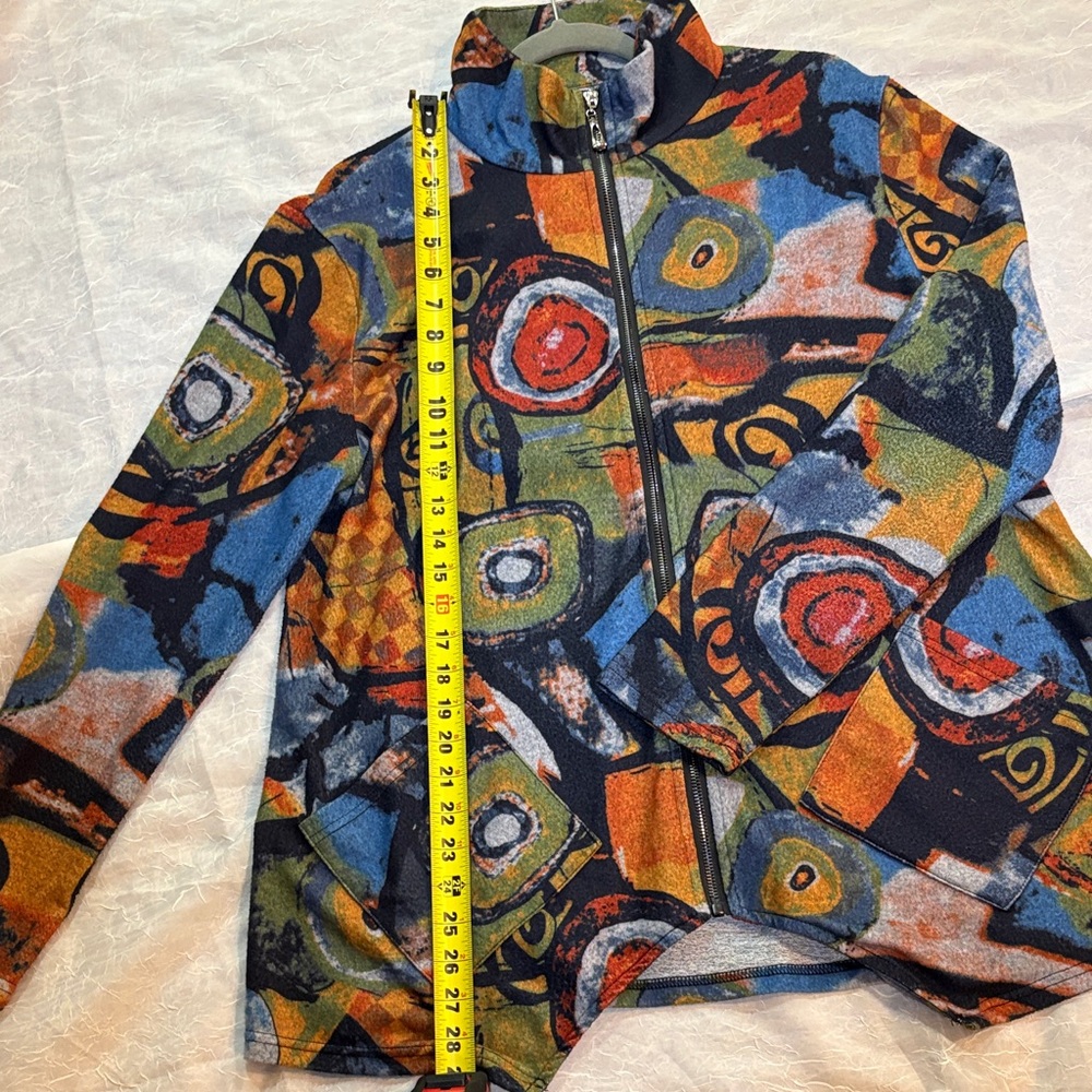 Abstract Print Zip-Front Varsity Jacket - Multicolor - Picture 8 of 11